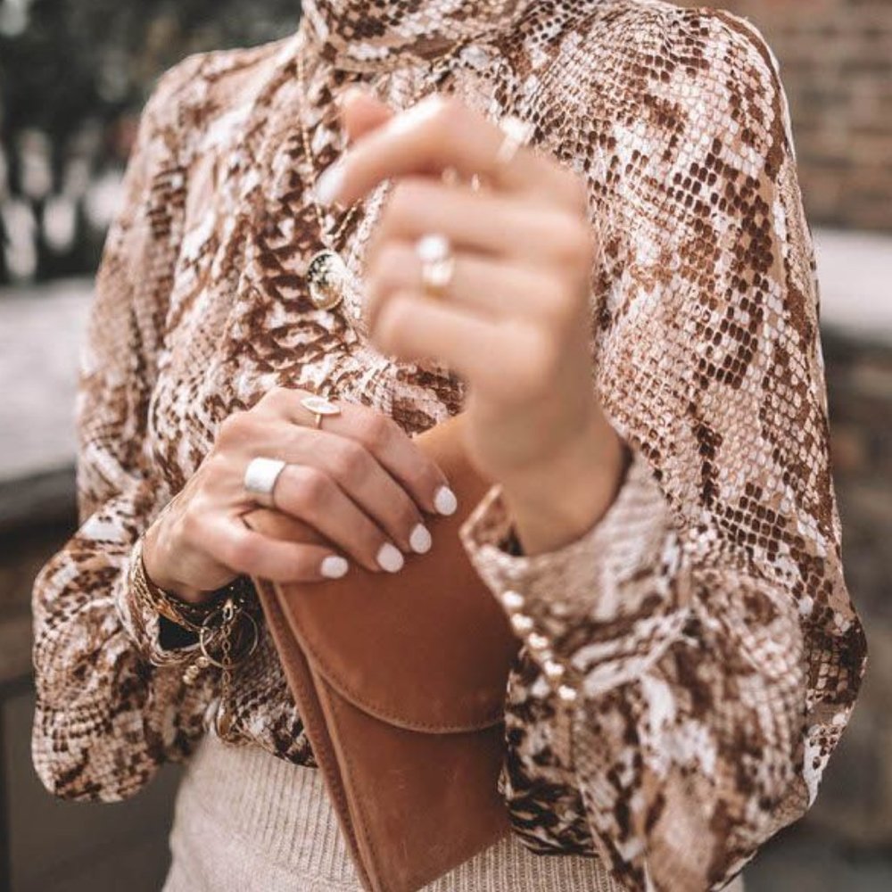 SNAKESKIN TOP BUTTON UP BLOUSE SNAKESKIN BLOUSE WORKWEAR CHIFFON BUTTONUP